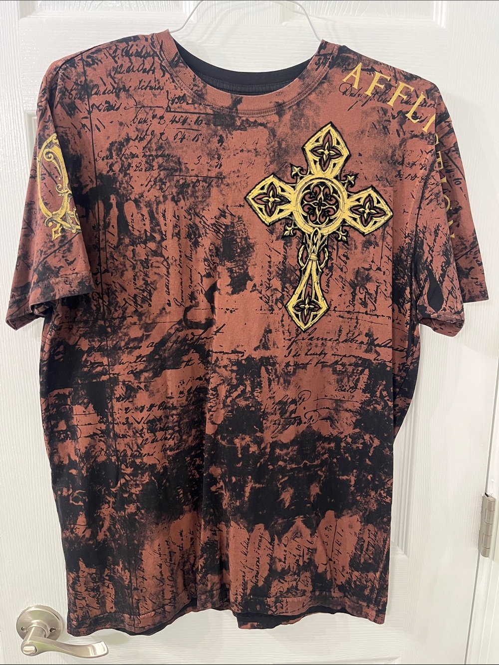 Affliction Brown and Black Short-Sleeve Cross Graphic Tee